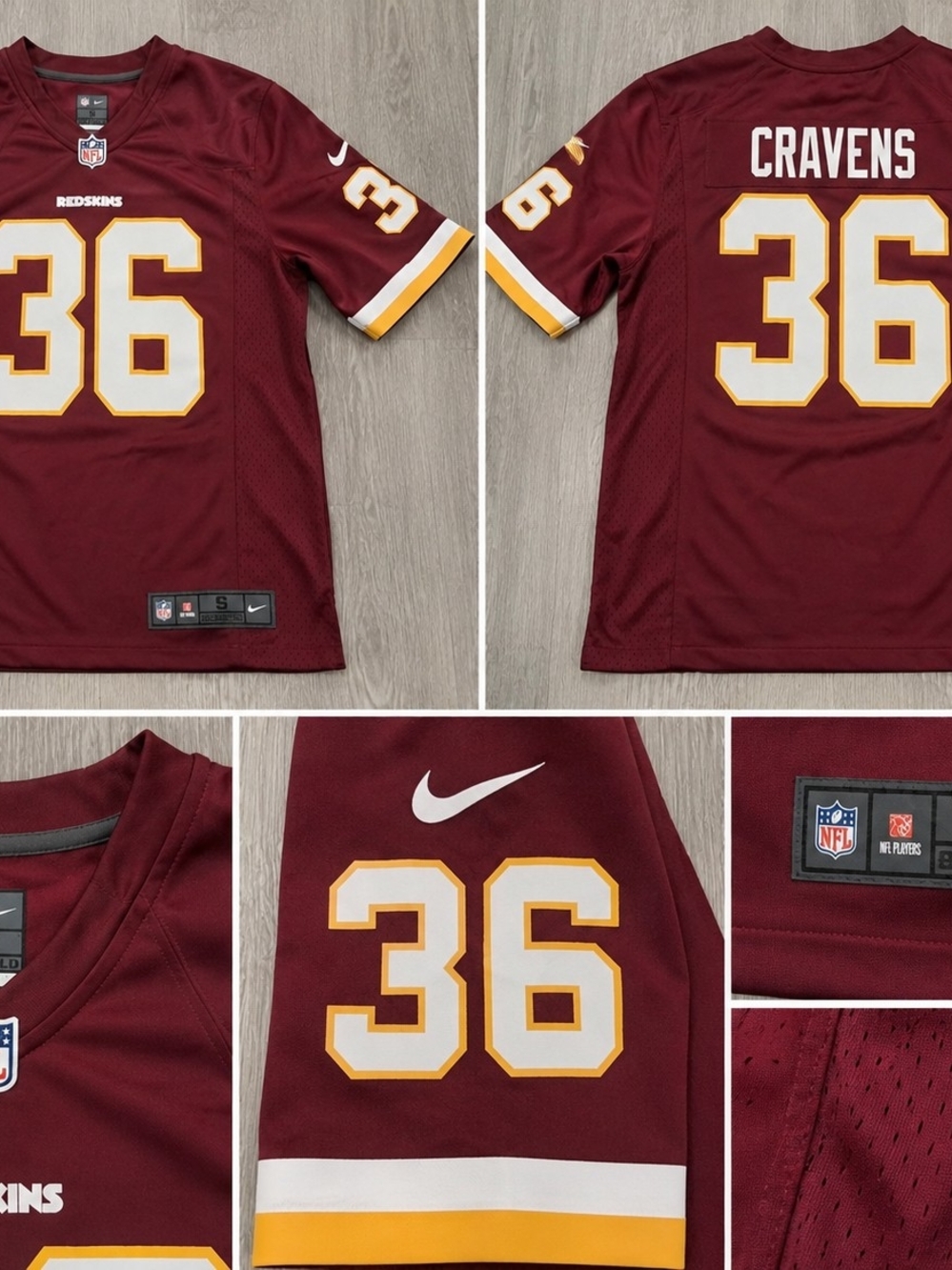 Nike Kids Burgundy White and Gold Washington Football Jersey #36 Cravens